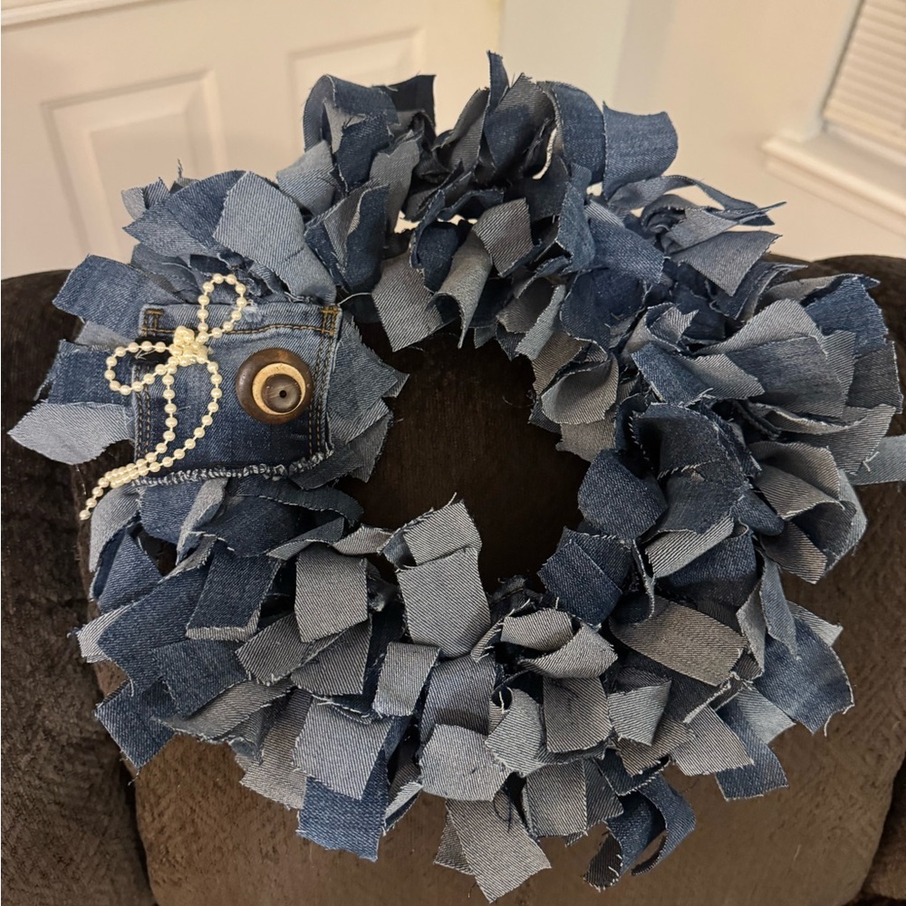 Rustic Blue Denim Wreath with Button Detail